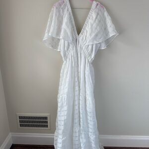 ARULA White Maxi Dress with Flutter Sleeves